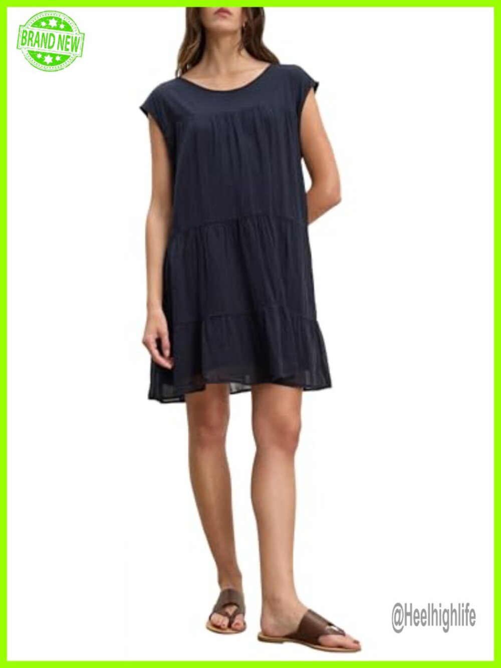 Velvet by Graham & Spencer Cotton Slub A-Line Casual Dress Scoop Neck
